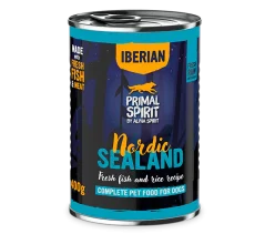 Primal Spirit Iberian Nordic Sealand konzerva pre psa s bravčovým a rybami 400g