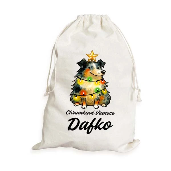Vianočné vrecko s menom psa - personalizovaný darček pre psíčkara. Vrecko Stromček veľké prázdne 3