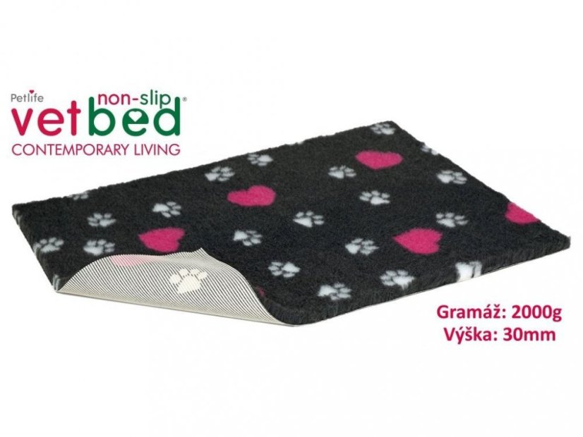 VetBed Drybed Grafit Srdce 150x100 cm tmavá - podložka pre psa a mačku