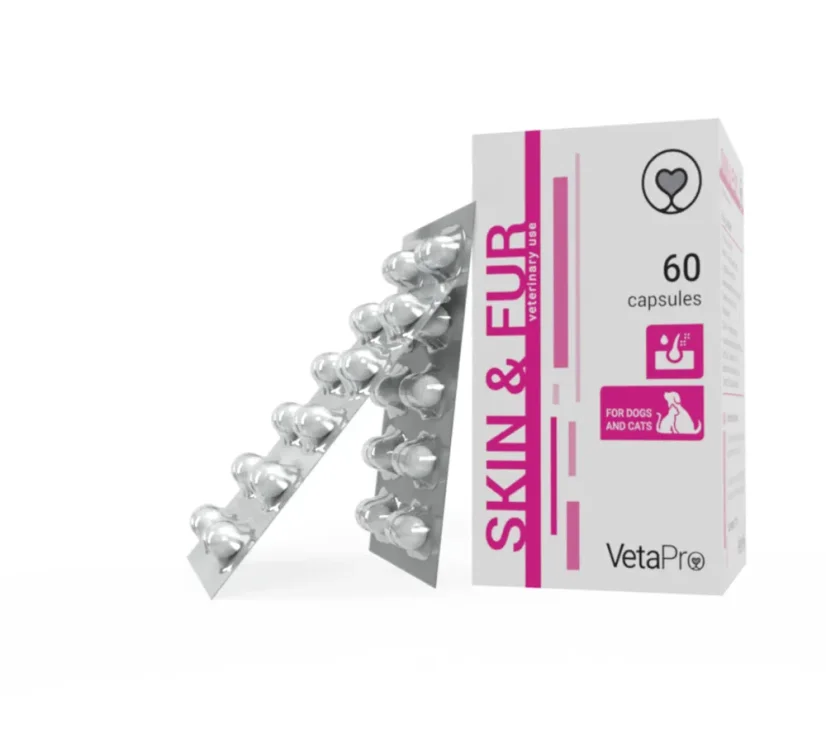 VetaPro Skin & Fur 60 cps - doplnok na zlepšenie kvality kože s srsti u psa a mačky