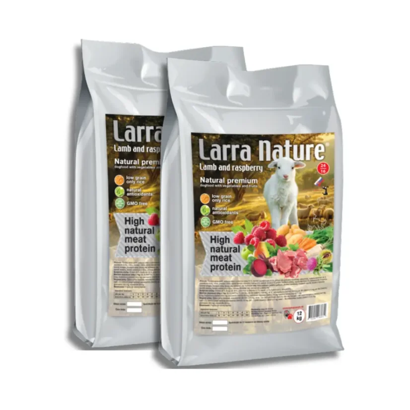 Larra Nature Jahňa s Malinami 26/16 2x 12kg slovenské krmivo určené pre senzitívnych dospelých psov.
