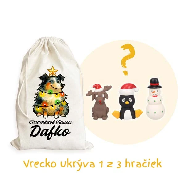 Vianočný balíček s menom psa obsahuje Marp pamlsky a hračku. Personalizovaný darček pre psa - STROMČEK, MALÝ 3