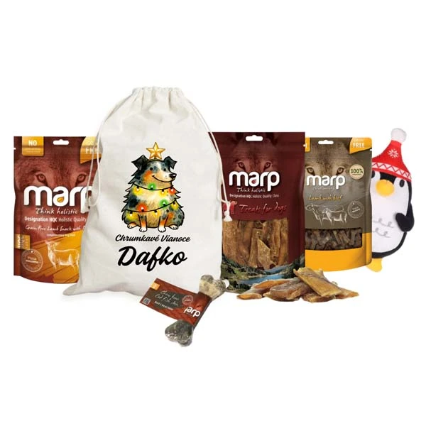 Vianočný balíček s menom psa obsahuje Marp pamlsky a hračku. Personalizovaný darček pre psa - STROMČEK , VELKÝ 4