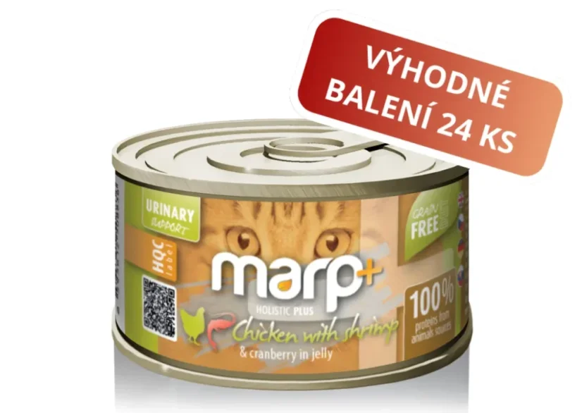 Marp Holistic+ konzerva pre mačky Kura s krevetami a brusnicami v želé 24x70g