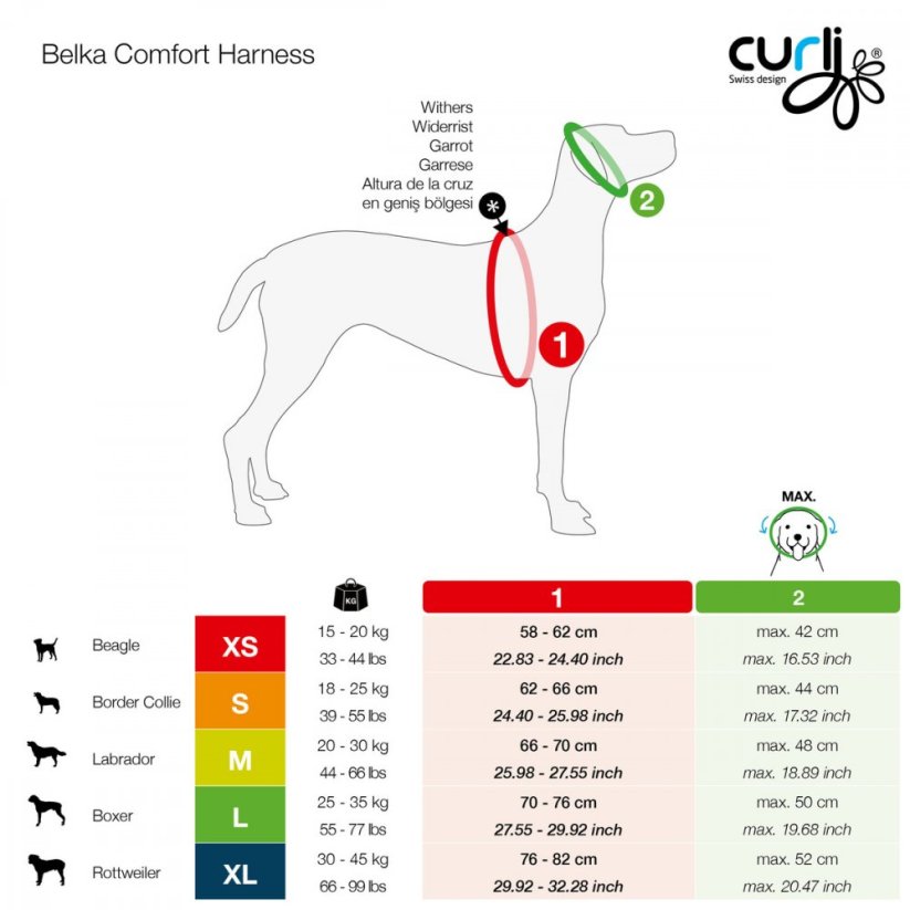 CURLI Belka Comfort Harness S 62-66 cm Red