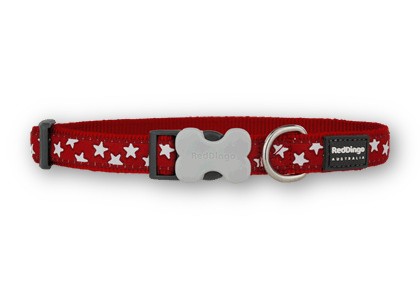 Red Dingo obojok Design Stars White on Red 2x31-47 cm červený