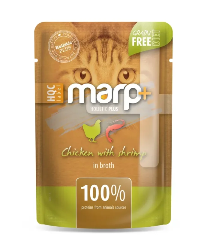 Marp Holistic+ kapsička pre mačky Kura s krevetami vo vývare 55g
