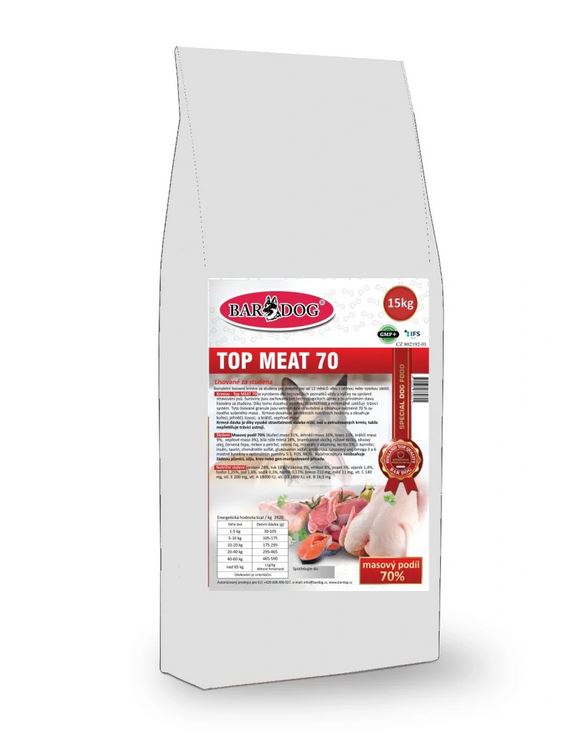 Bardog TOP Meat 70 15kg za studena lisované krmivo pre dospelých psov - stredné a veľké plemeno