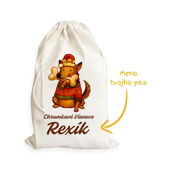 Vianočné vrecko s menom psa - personalizovaný darček pre psíčkara. Vrecko Kosť Veľké Prázdne 1