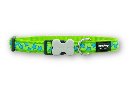Red Dingo obojok Design Stars Turquoise on Lime Green 1,2x20-32 cm limetkovo-zelený