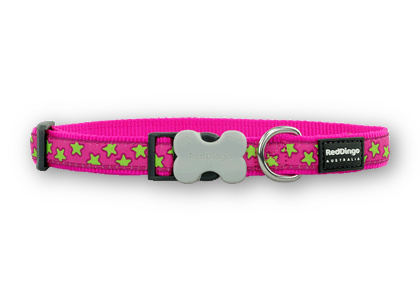 Red Dingo obojok Design Stars Lime on Hot Pink 2x30-47 cm ružový