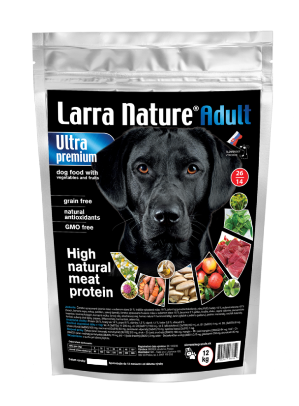 Larra Nature Adult Ultrapremium 26/14 12kg - grain free krmivo pre psov s citlivým trávením, kastrovaných psov a fenky, pre starších a obéznych psov