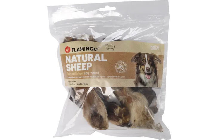 FLAMINGO NATURE SNACK jahňacie uši so srsťou - prírodný pamlsok pre psa 200g