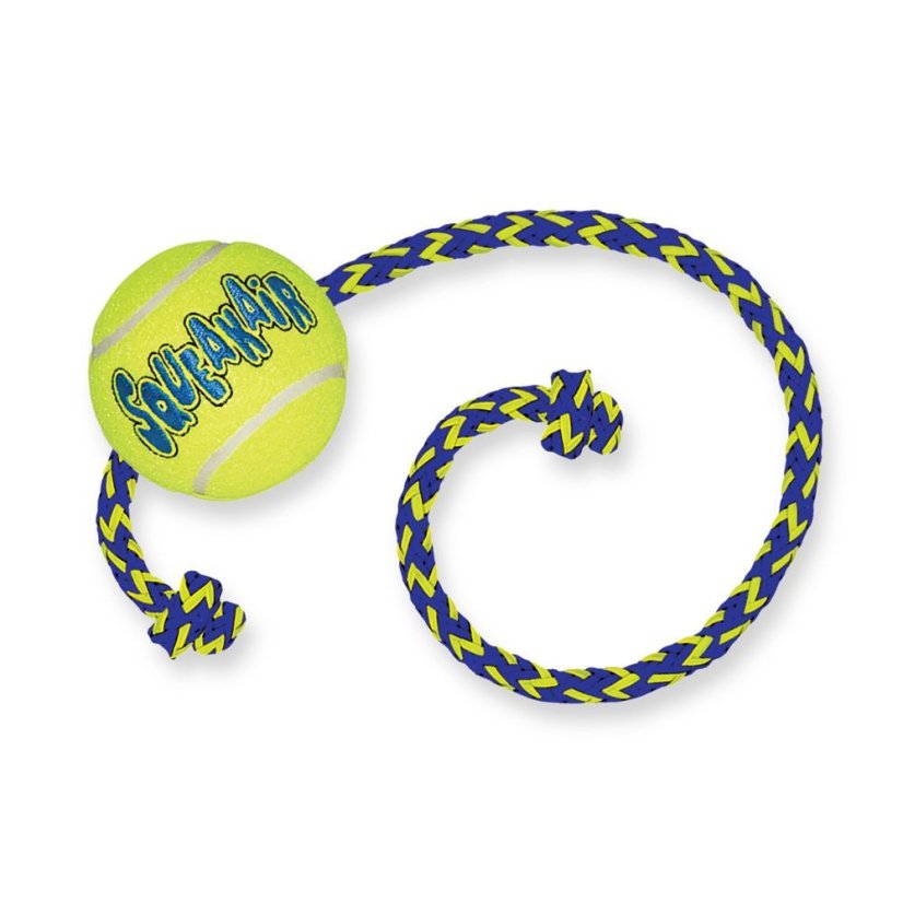 KONG Air Squeaker Tennis Ball M 6 cm s lanom 52 cm