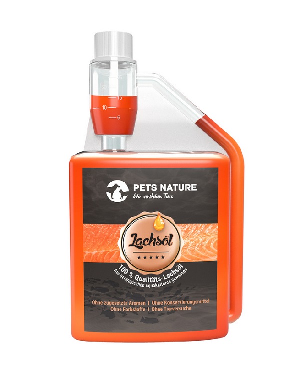 PETS NATURE Lachsöl Lososový olej s odmerkou pre psa a mačku 1000 ml